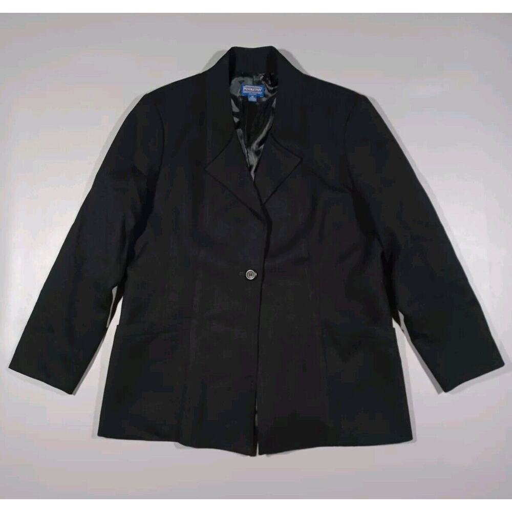 Pendleton‎ Jacket Womens Sz 14 Black Blazer Virgin Wool 1 Button